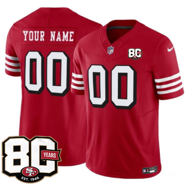 Men's San Francisco 49ers Active Player Custom New Red 80th Anniversary Patch 2026 F.U.S.E. Vapor Untouchabl Limited Stitched Football Jersey